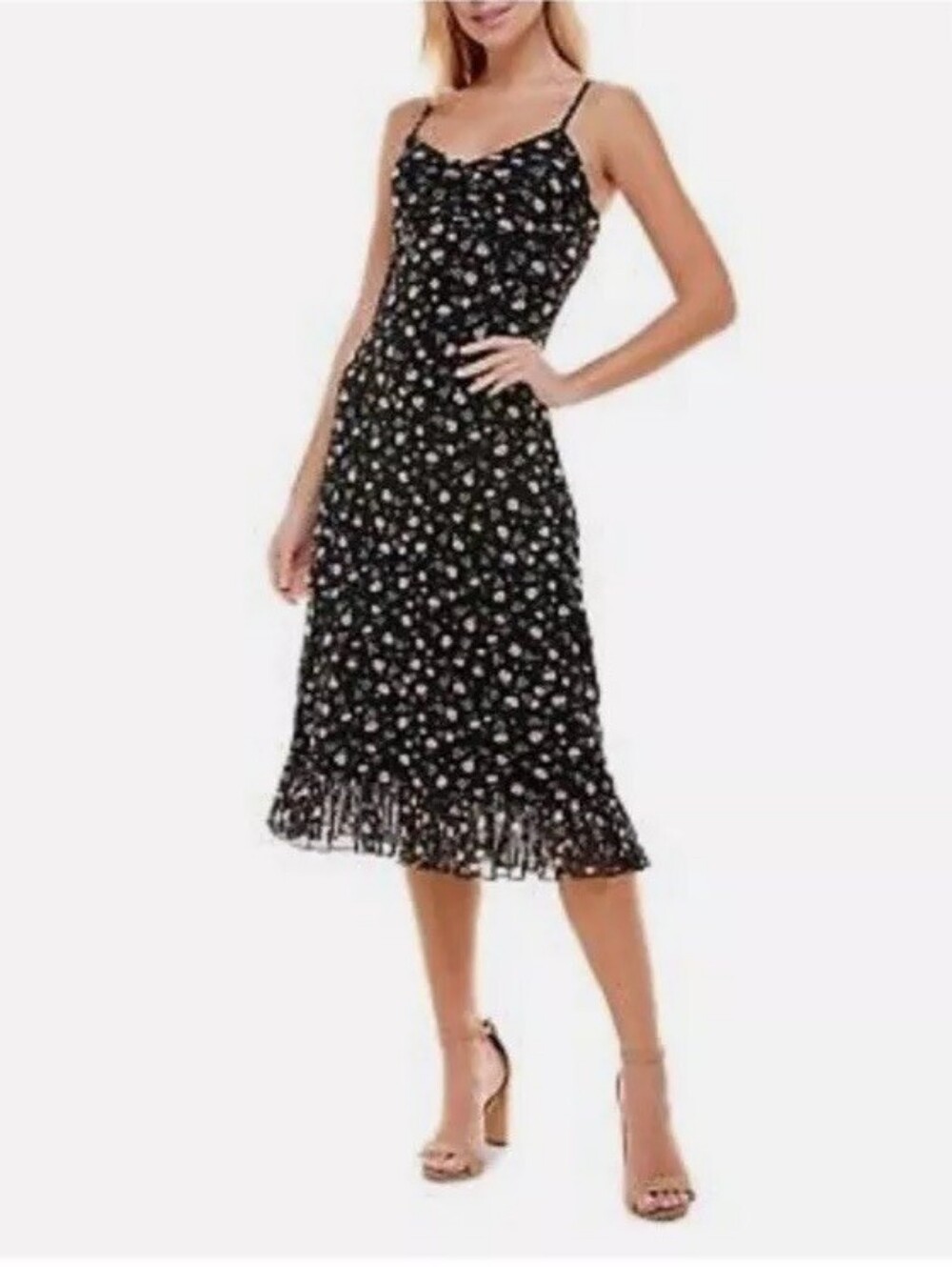 Ultra Flirt Black Midi Slip Dress with Pink Floral Print